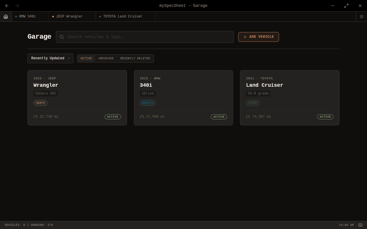 mySpecSheet app interface