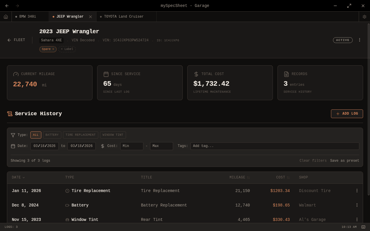 mySpecSheet vehicle view